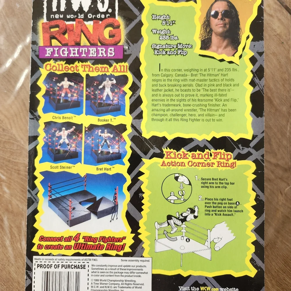 1999 WCW NWO Bret Hart Ring Fighters Series Wrestling Figure Toy Biz - Picture 7 of 8